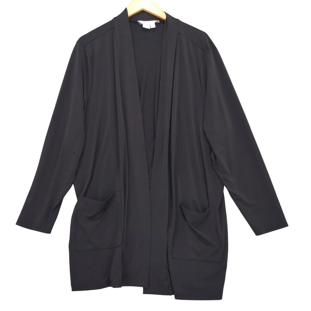 Ulla Popken Black Open Front Cardigan Duster Pockets Women 20/22